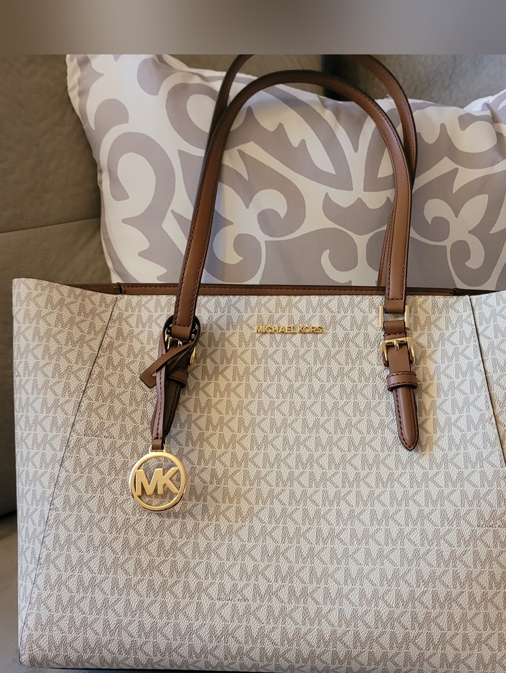 Michael Kors Beige & Brown Logo Tote Bag